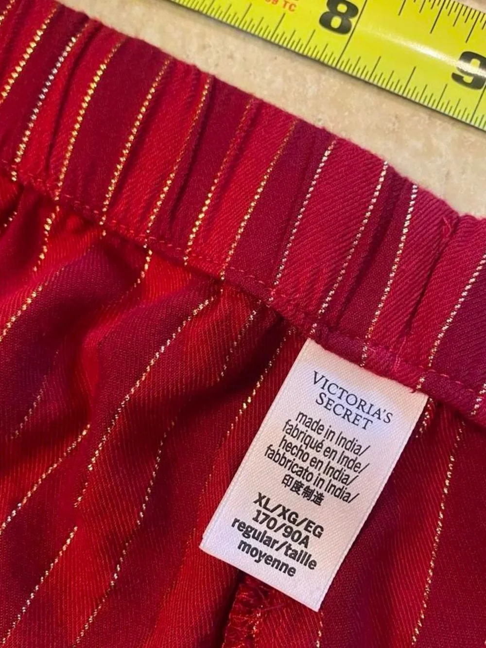 Victoria's Secret Red Two-Piece Pajama Set with Metallic Stripe Pants